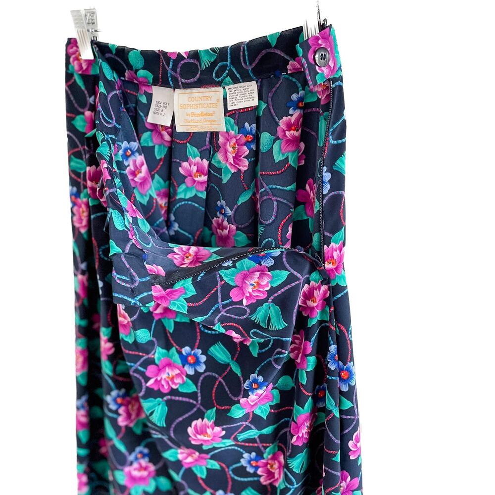 Vintage Pendleton Floral Rope Tassel Print Midi Skirt Country Cottage Size S - Picture 6 of 11